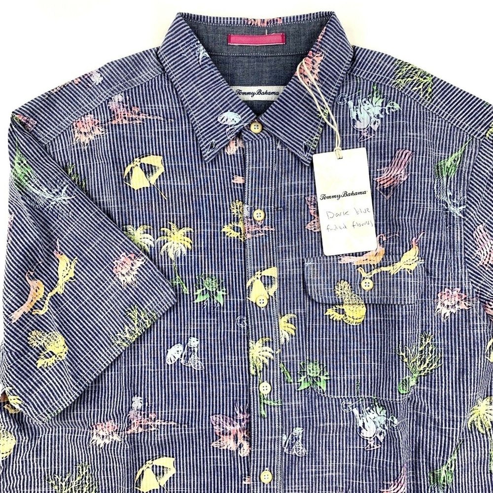 Tommy Bahama Camp Shirt Palm Versational Stripe